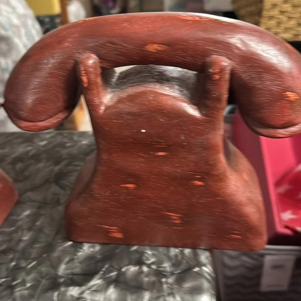 Phones Wooden Carved Vintage Phones Set of 2